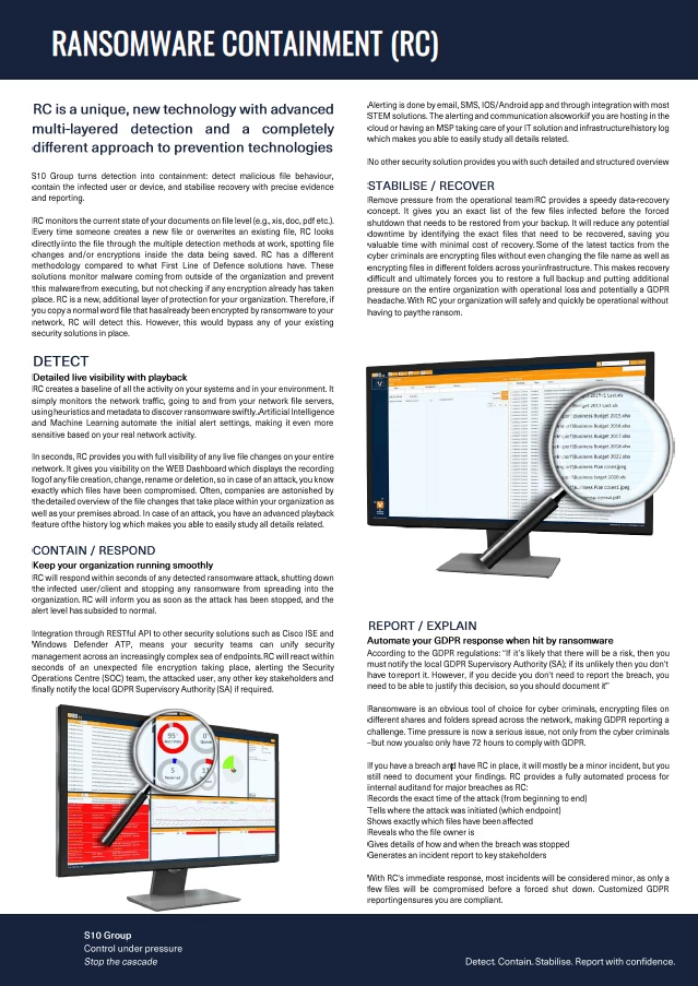 Ransomware containment image of the first page of the flyer