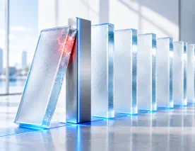 Resilience assessment represented by a domino effect of glass blocks symbolizes the cascading crisis (the chain reaction of an attack).The first glass block falls over and shows cracks and red stress lines (the initial contamination/data breach). But instead of the whole line collapsing,there stands that unshakable one, brushed metal barrier with the light blue neon line.This one absorbs the blow,absorbs pressure and maintains control, so that all underlying glass blocks (the rest of the critical infrastructure and business operations) remain perfectly intact and unaffected.