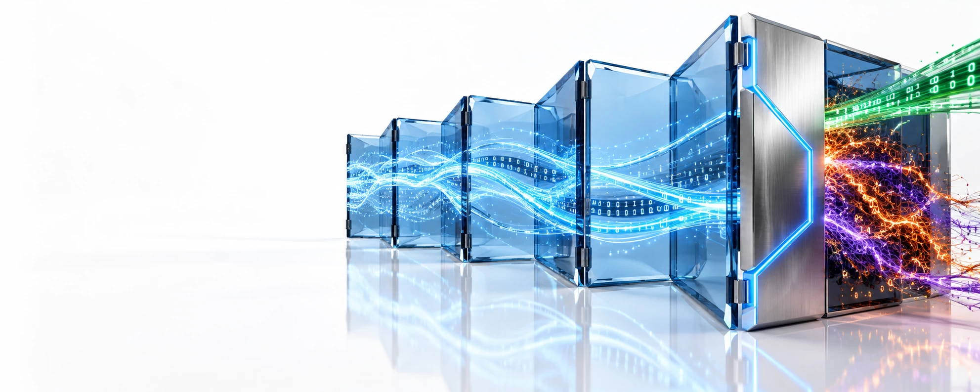 Abstract technology graphic showing reversible access control, where one compromised data stream is isolated by a flipping containment barrier while surrounding business data flows continue safely.