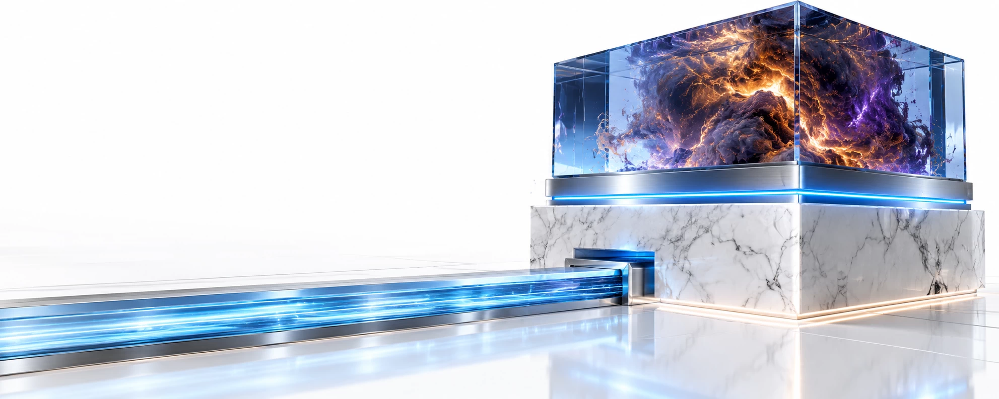 Layered marble and sapphire backup structure with amber and purple threat flow isolated by a blue-edged titanium barrier.