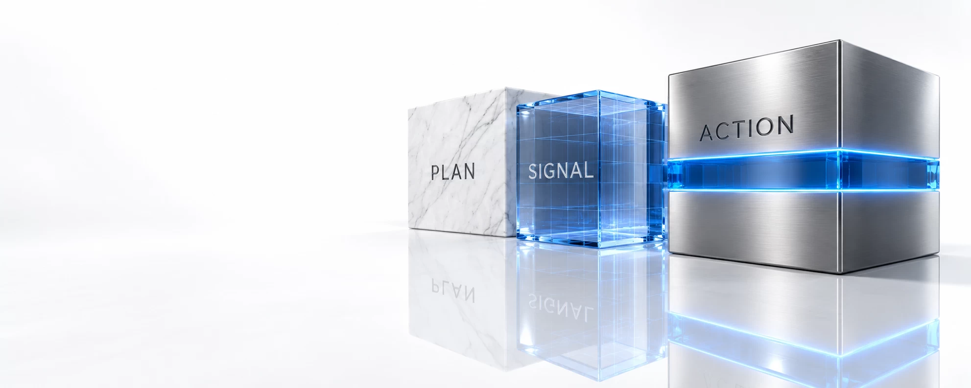 Plan, Signal and Action blocks with a blue containment band illustrating cyber incident readiness.