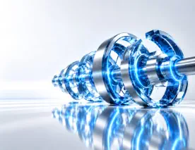 3D cyber incident governance visual showing misaligned sapphire-glass and silver rings secured by titanium rods with luminous blue containment seams.