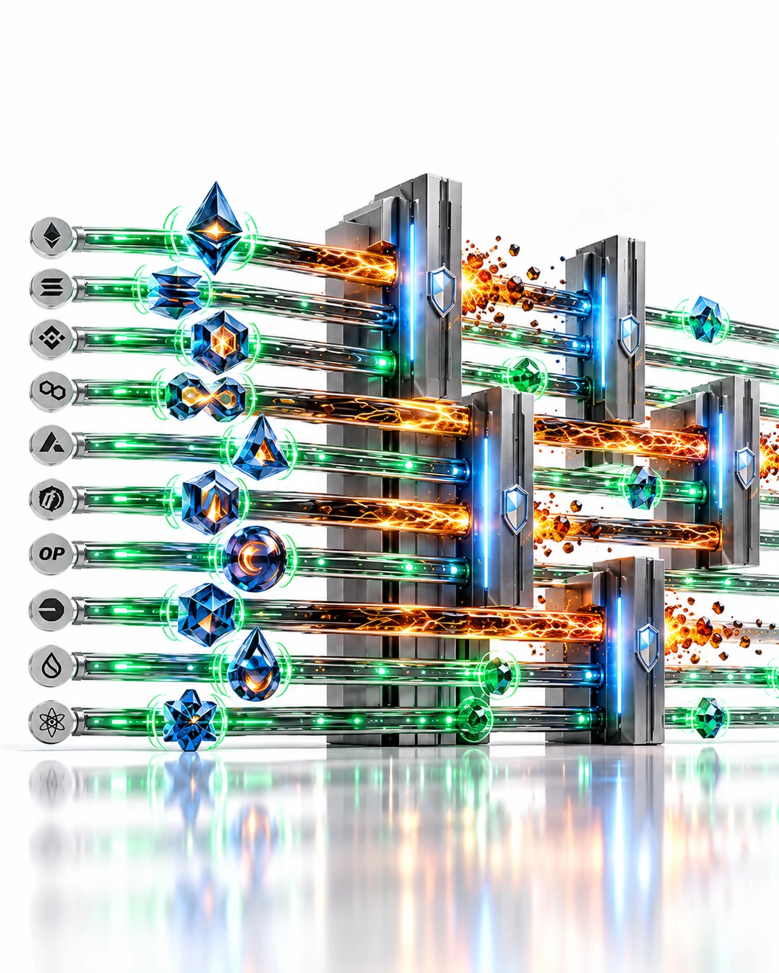 Containment gates isolate malicious asset theft across validated blockchain transaction rails, showing how compromised authority can exploit trusted cryptographic signatures despite technically valid verification.