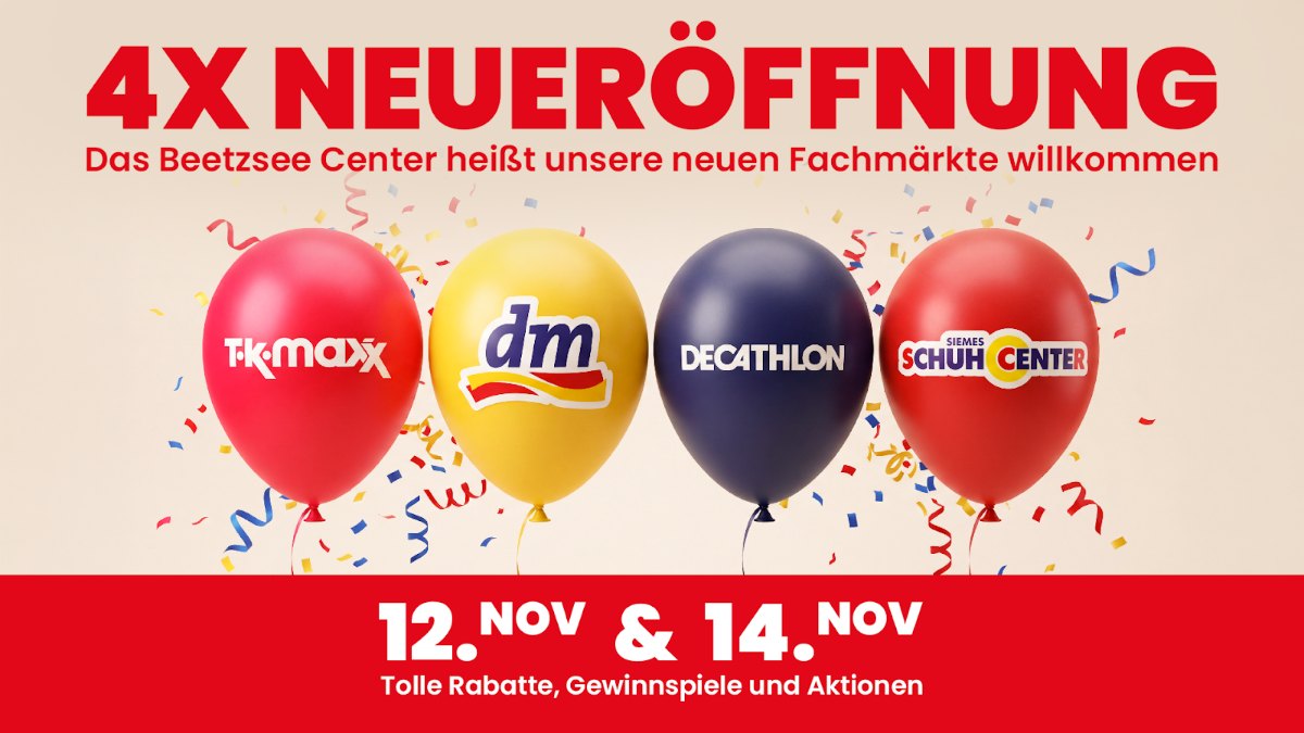 4x Neueröffnung: TK Maxx, dm, Decathlon und Siemes Schuhcenter im Beetzsee Center