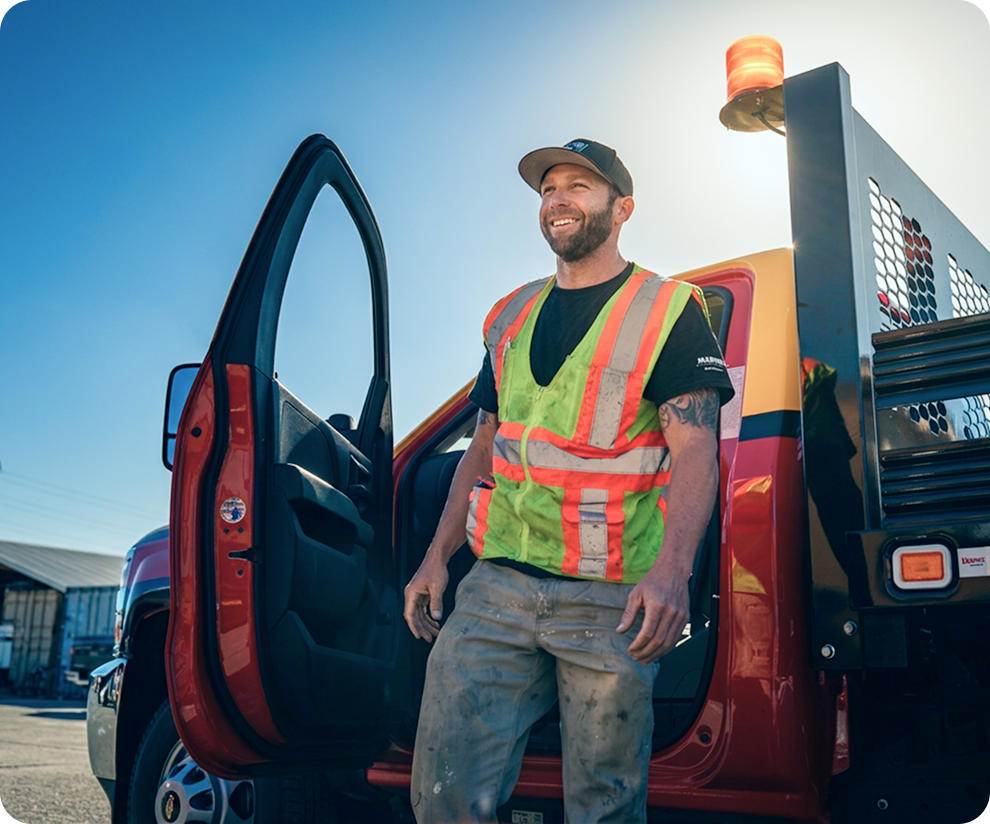Driver in safety gear