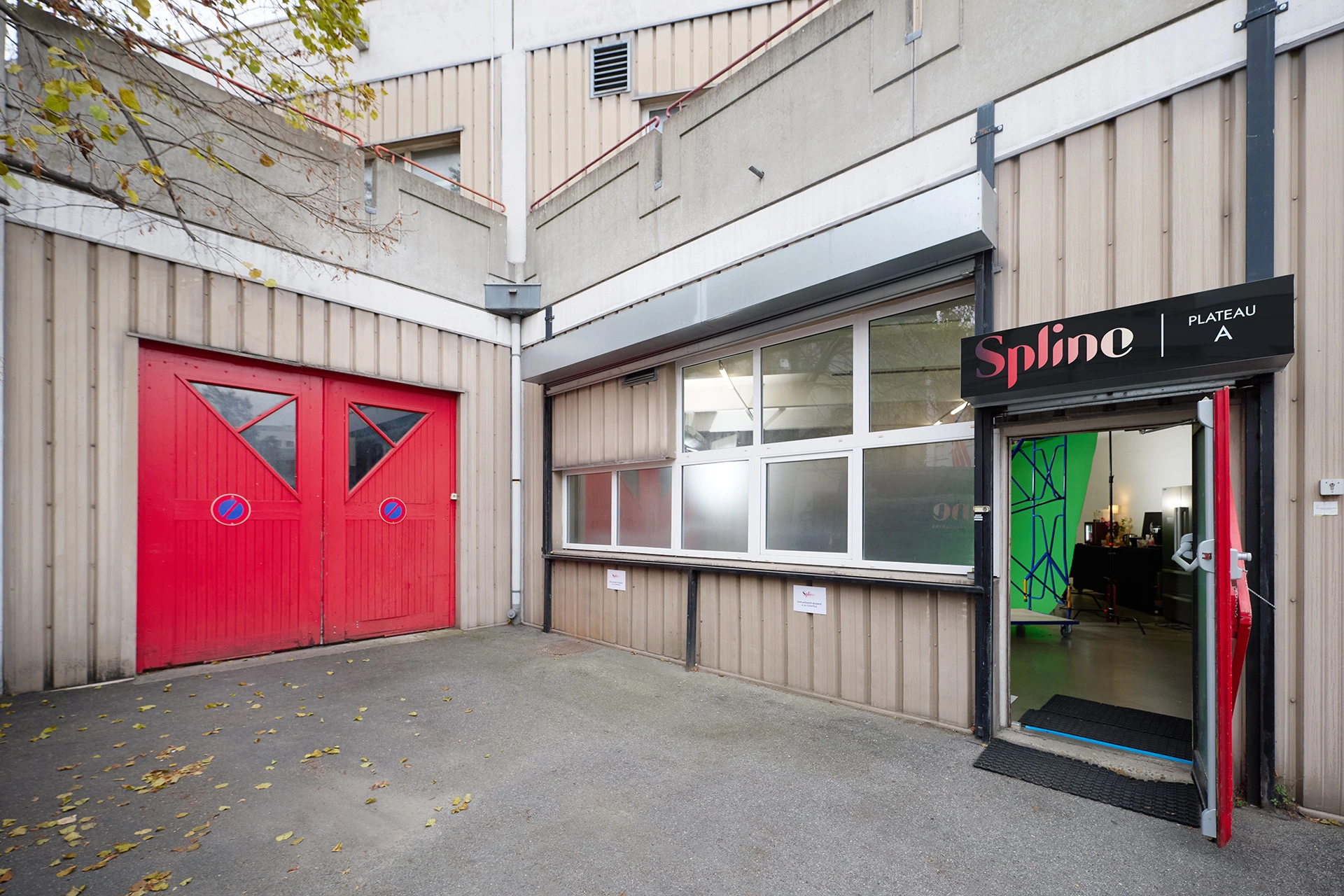 Truck access doors and Plateau A entrance at Spline's Aubervilliers filming studios