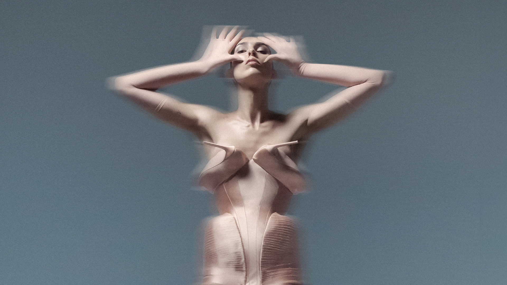 Motion-blurred scan portrait of a model for the Vogue Scans editorial series