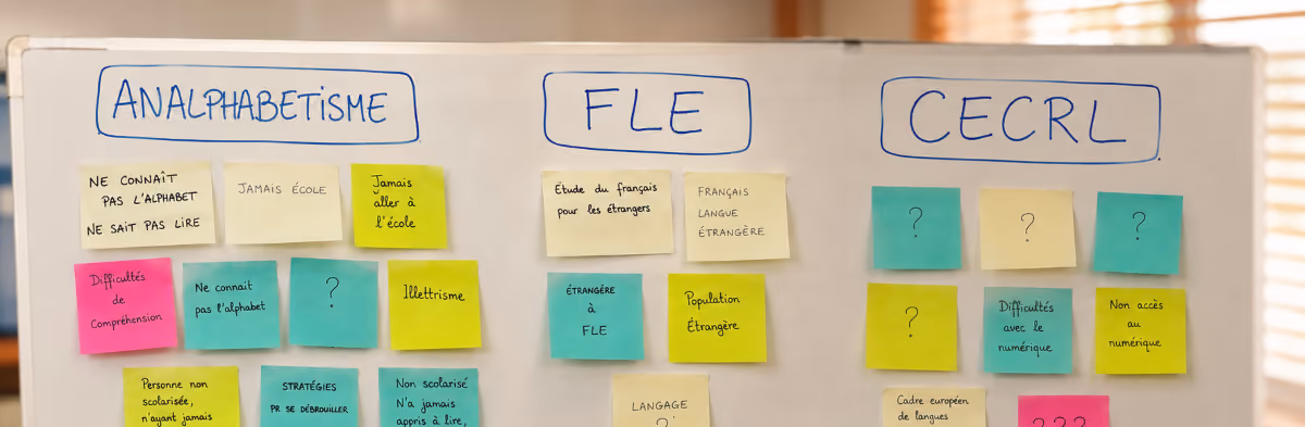 je-lie-apprentissage-français, tableau blanc avec post-it