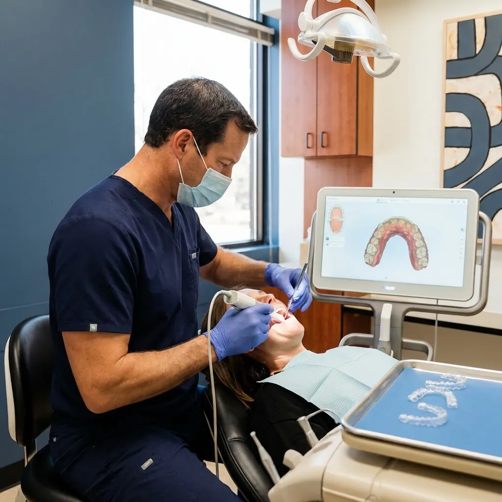 A dentist uses an intraoral 3D scanner for clear aligners at Advanced Dental & Implant Center in Monument, CO.