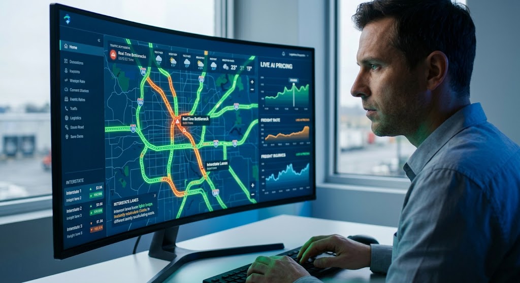 [background image] image of logistics hub (for a trucking company)