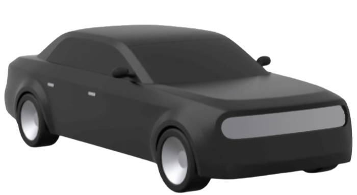 Black sleek modern stylized car with tinted windows and large silver wheels.