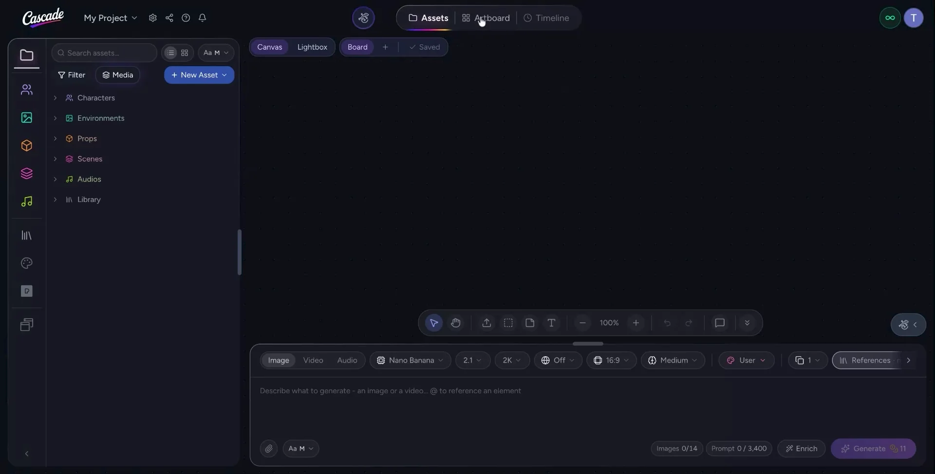 Assets page inside a new Cascade project