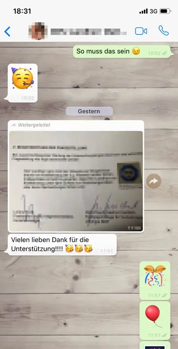 WhatsApp Erfolgsnachricht MPU bestanden