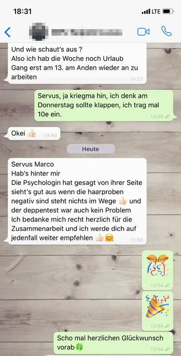 WhatsApp Erfolgsnachricht MPU bestanden