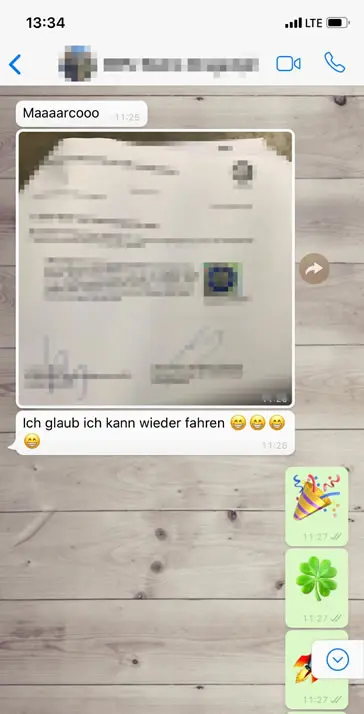 WhatsApp Erfolgsnachricht MPU bestanden