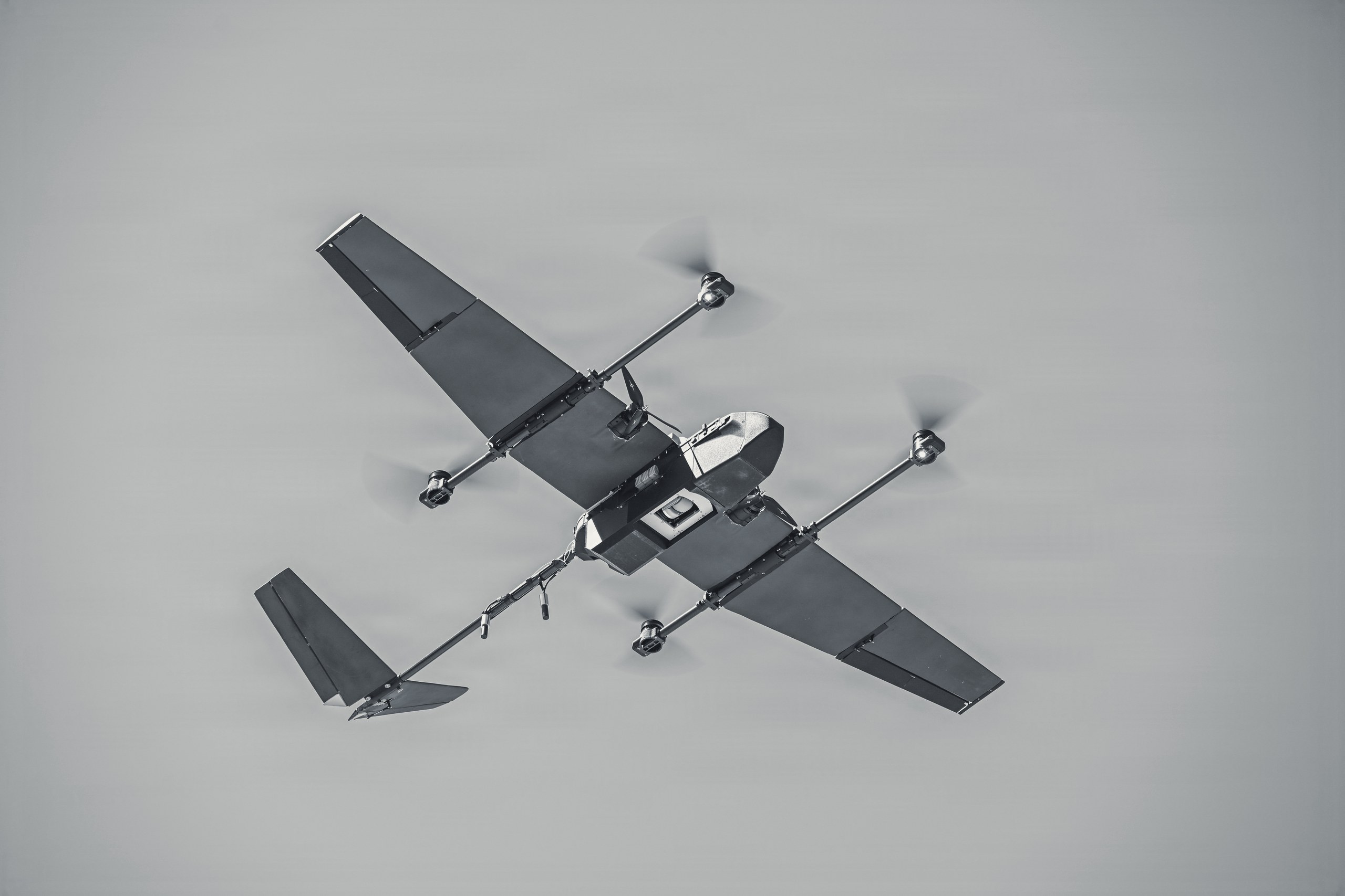 Fixed-wing VTOL drone in flight