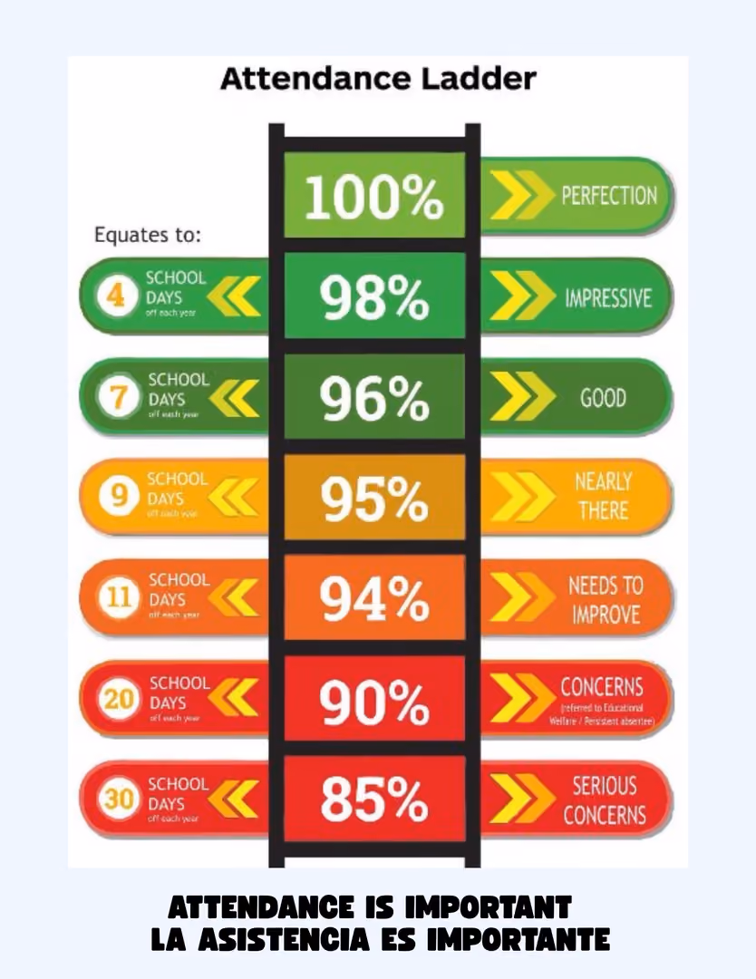 Attendance ladder chart showing attendance rates from 85 to 100 percent