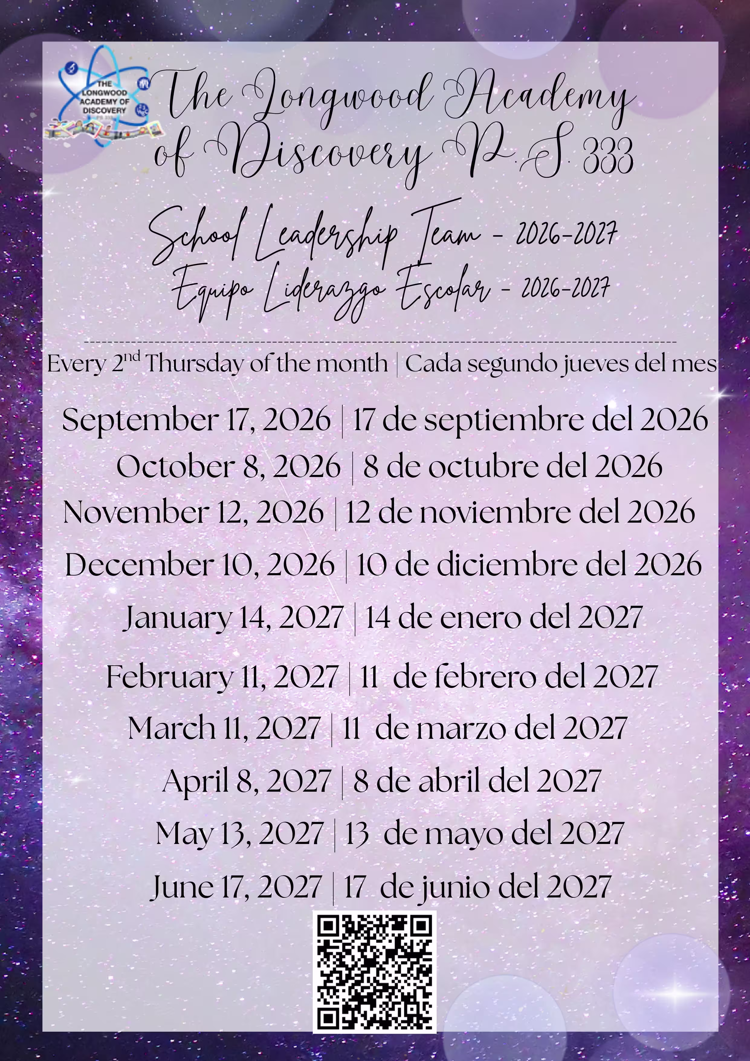 SLT Meeting Dates 2026–2027 — The Longwood Academy of Discovery P.S. 333