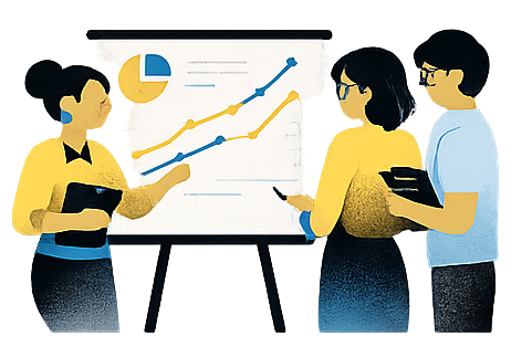 Teacher presenting information to parents illustration