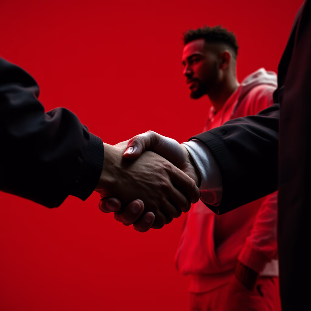 [headshot] image of a satisfied customer shaking hands with a company representative (for a fintech company)