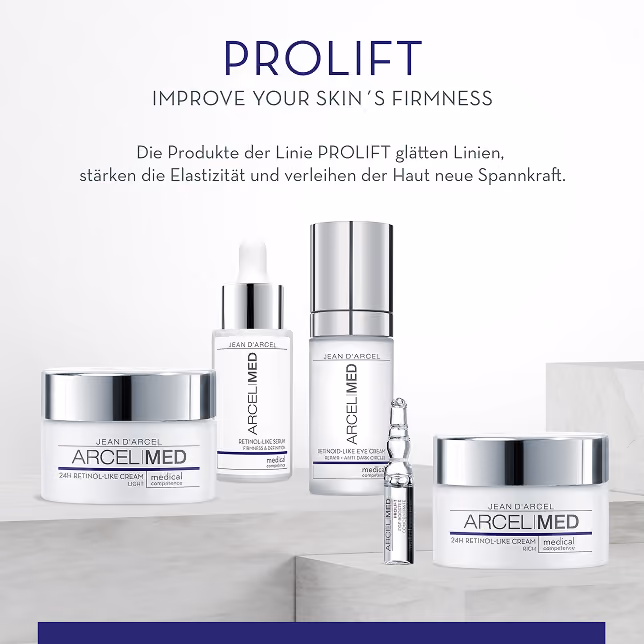 PROLIFT Produktlinie mit Cremes und Serum zur Verbesserung der Hautelastizität und Straffung.