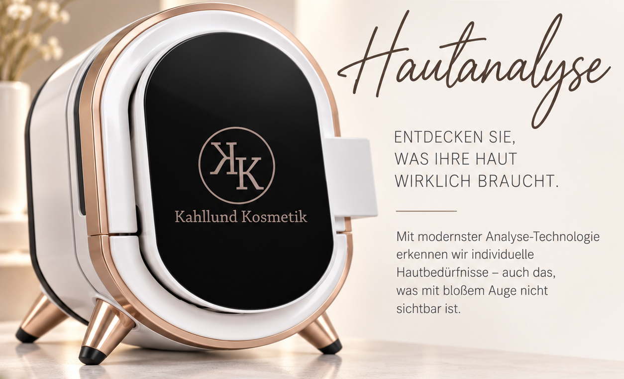 Modernes Hautanalysegerät von Kahllund Kosmetik mit schwarzer Front und goldenen Akzenten