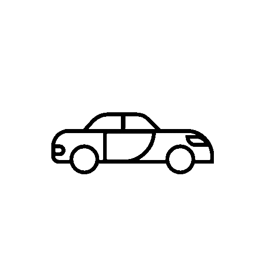 Simple black silhouette of a classic vintage car side profile.