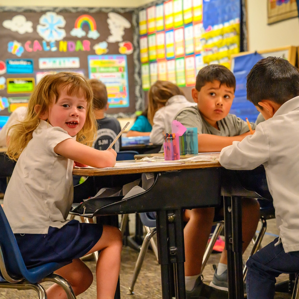 A student wearing the school uniform at St. Joseph Marquette Catholic School in Yakima