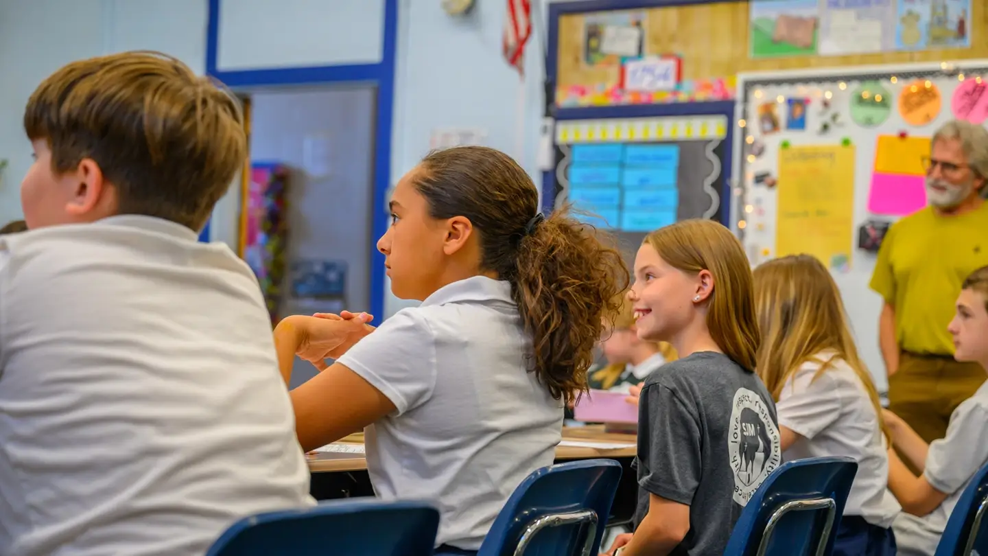 Students listening during a classroom lesson at St. Joseph Marquette Catholic School in Yakima