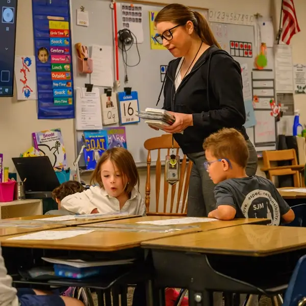 Students working at their desks at St. Joseph Marquette Catholic School in Yakima