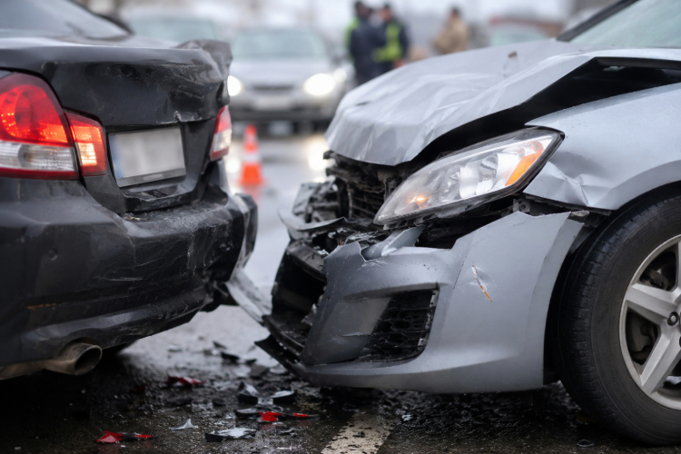 Rear-end collision between two cars in Los Angeles traffic