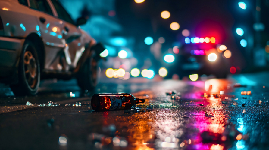 Aftermath of a drunk driving crash at night