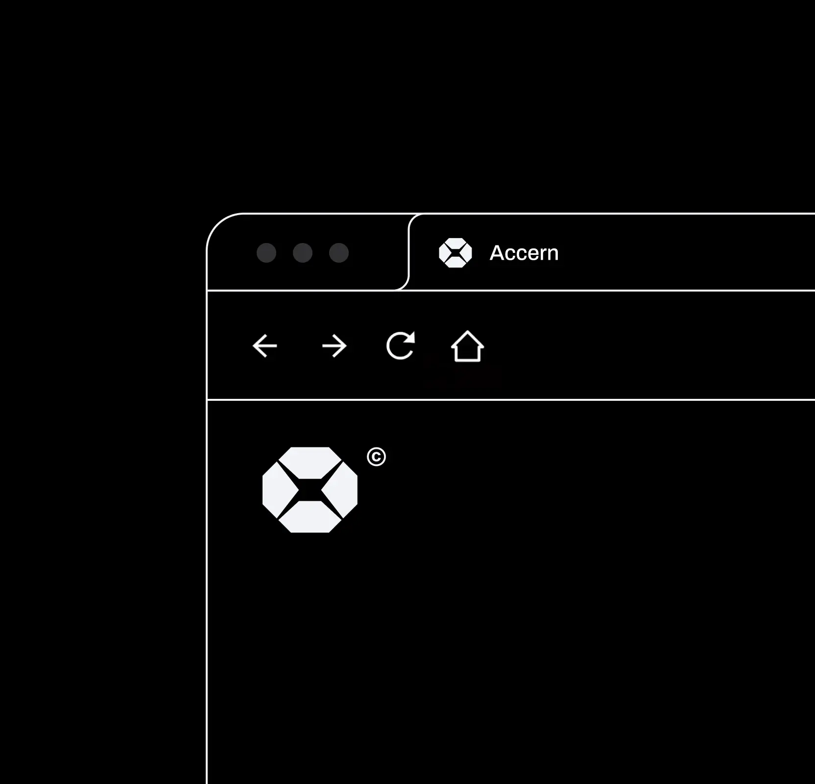 Browser window with navigation icons and the Accern logo displayed in the tab and page area.