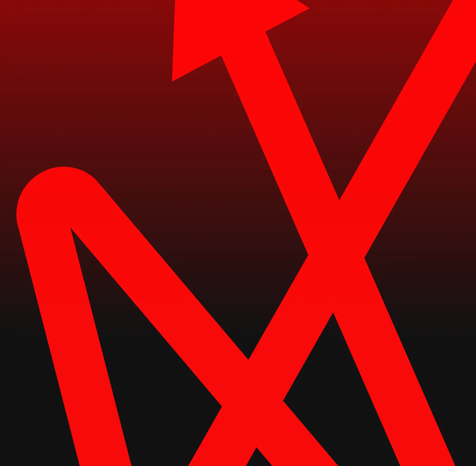 Bold red arrow with zigzag shape pointing upward on a dark gradient background.