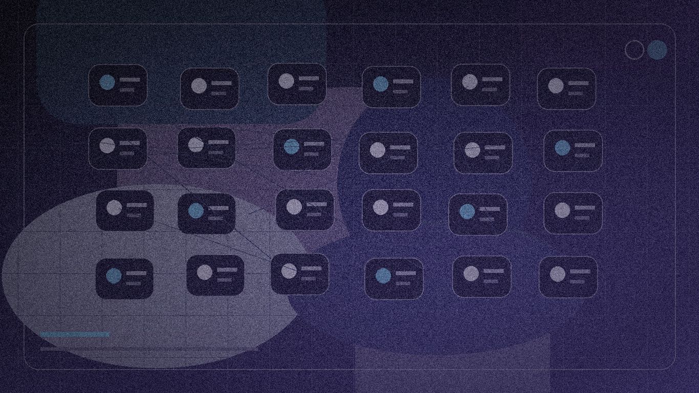 Abstract digital interface with interconnected nodes and data visualization elements.