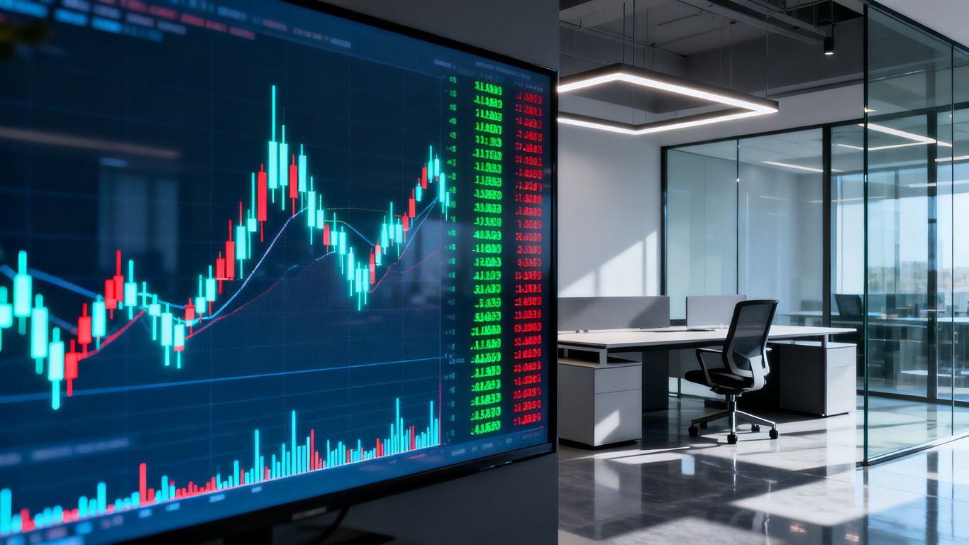 A screen displaying real-time financial market data patterns