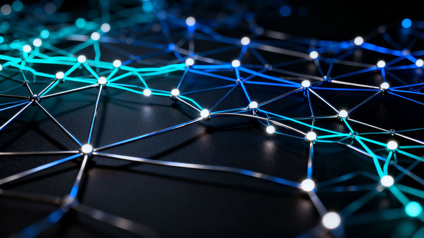 A complex digital map of interconnected abstract nodes