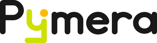 Logotipo de Pymera con letras negras y amarillo en la letra y con un punto naranja.