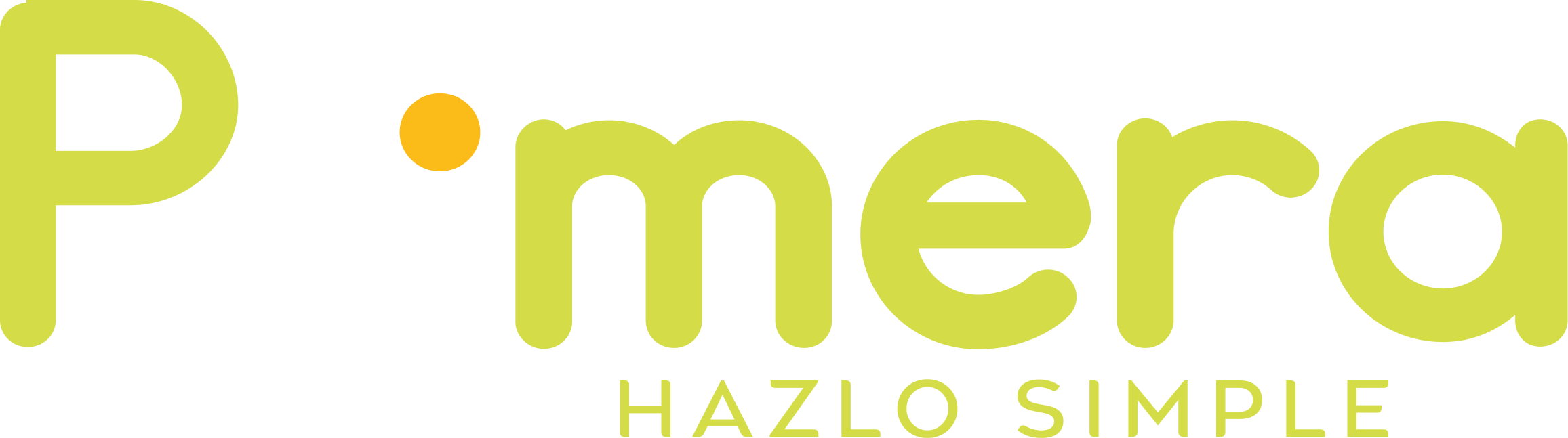 Logotipo de Pymera con el texto hazlo simple en letras verdes y un punto naranja sobre la letra y