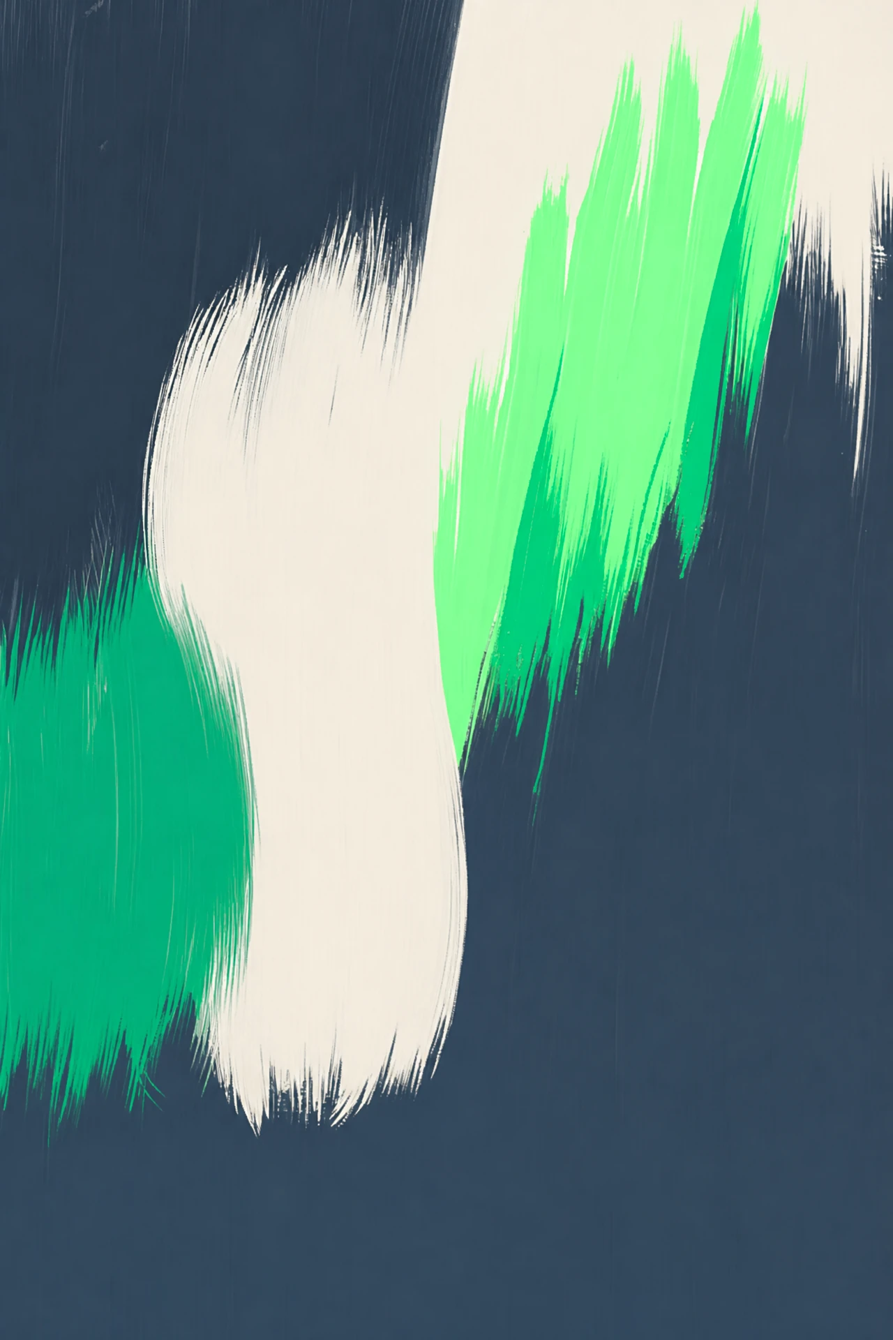 Abstract vertical gouache painting: sand, emerald and mint brushstrokes across a slate background.