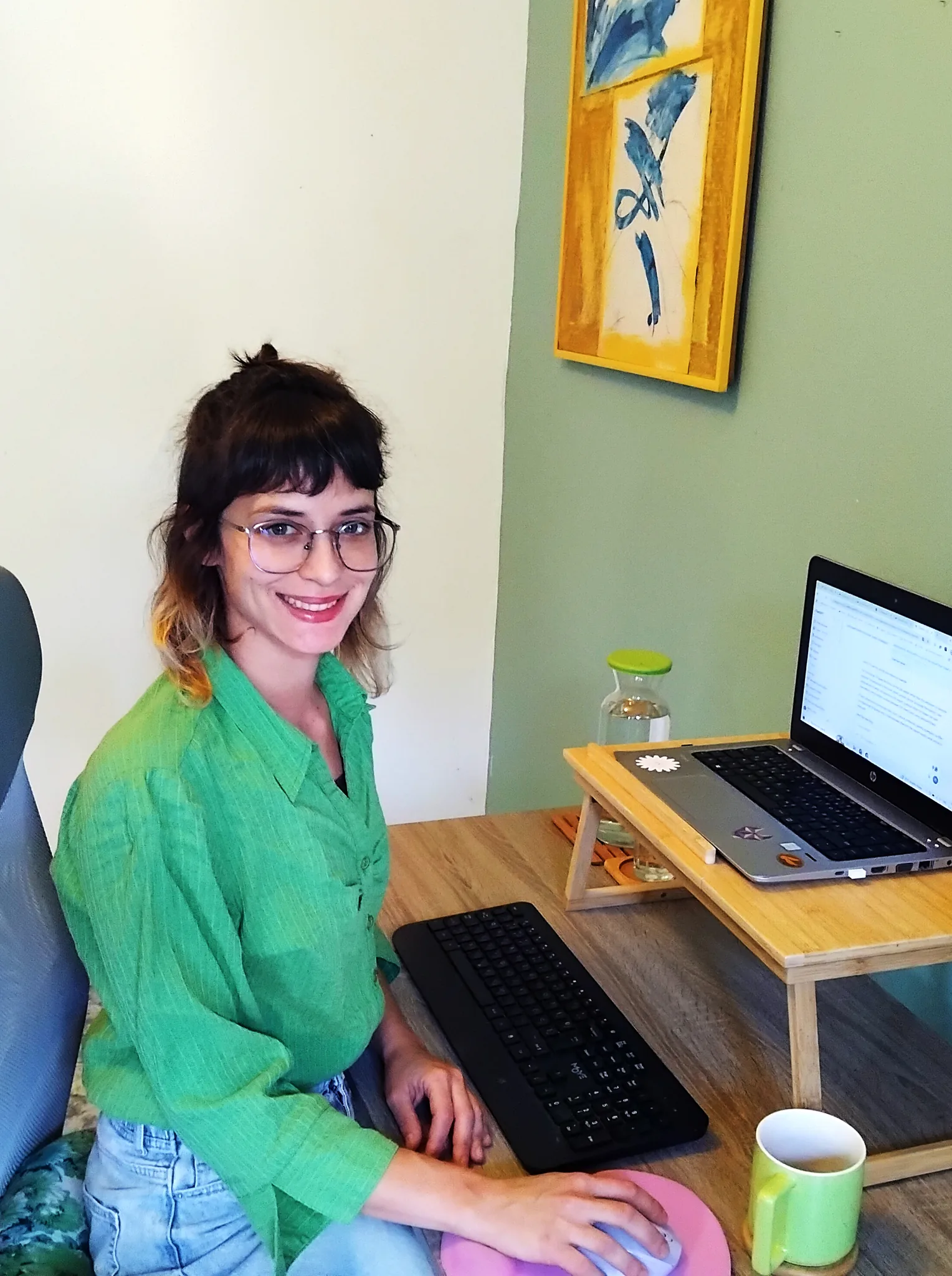 Mirta at her desk in the Bright Valley Marketing office