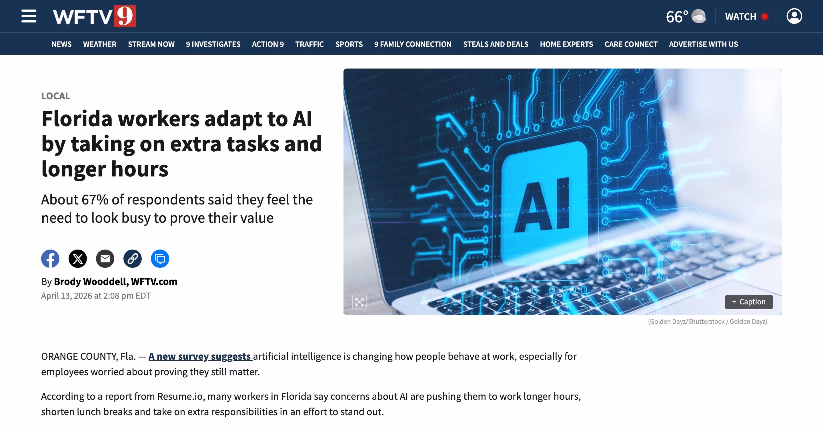 WFTV article: Florida workers adapt to AI by taking on extra tasks and longer hours