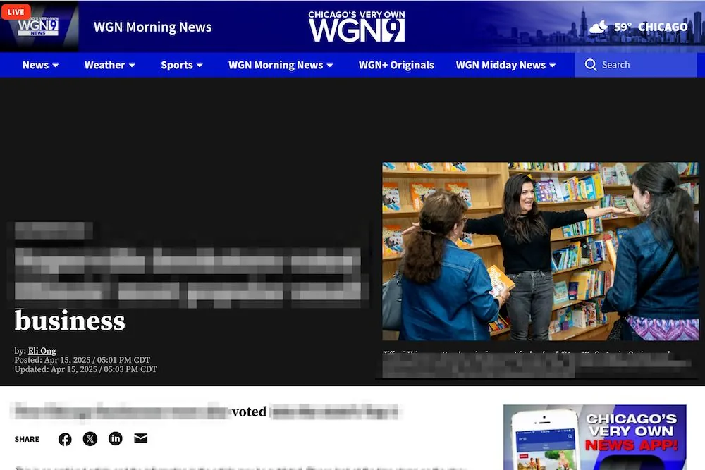 Chicago's Very Own WGN9 article from one of our B2B campaigns (DR 82), April 2025.