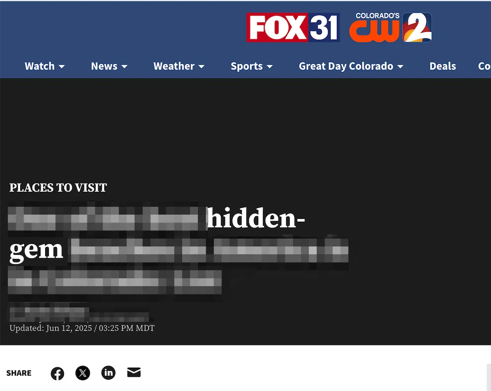 FOX31 Denver news story from one of our travel campaigns (DR 80).