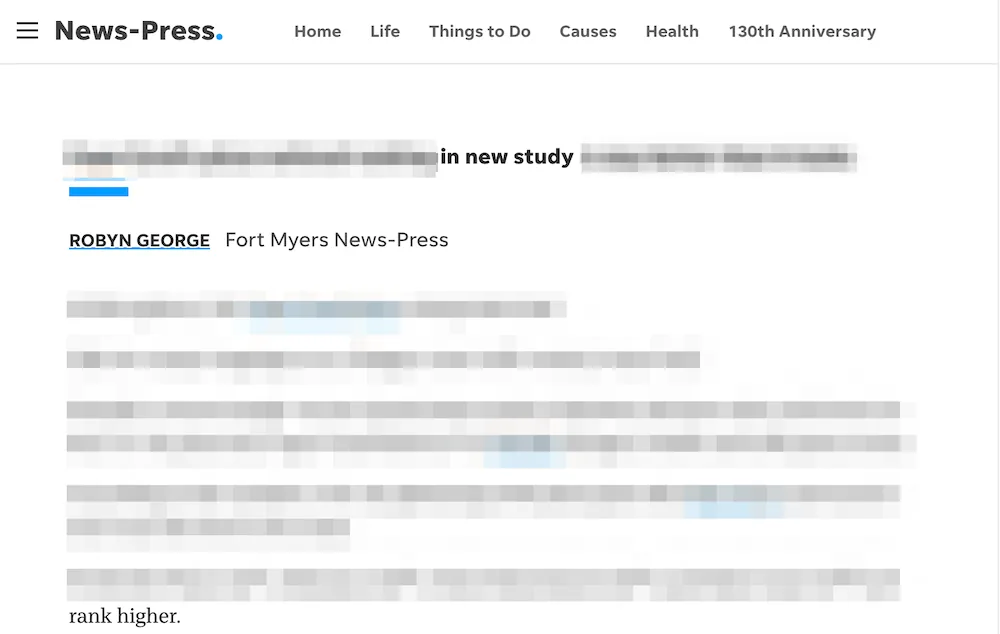 Fort Myers News-Press article from one of our ecommerce campaigns (DR 78).
