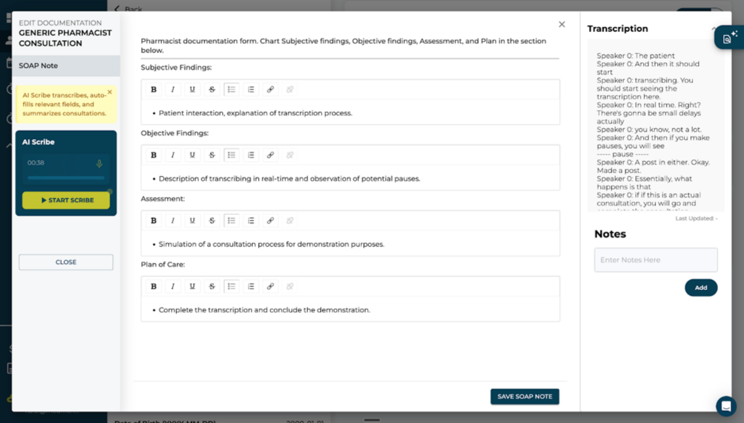 Screenshot: AI-powered clinical documentation workflow