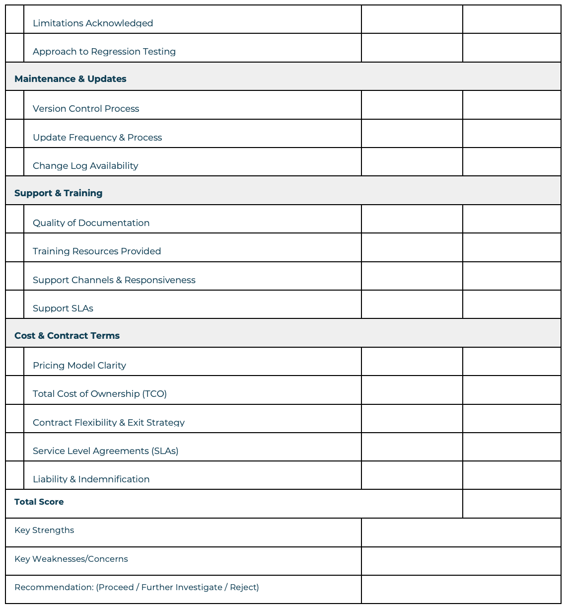 Appendix B vendor evaluation scorecard, page 3