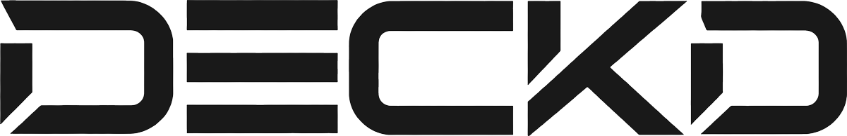 Black stylized DECKD logo in a bold futuristic font.