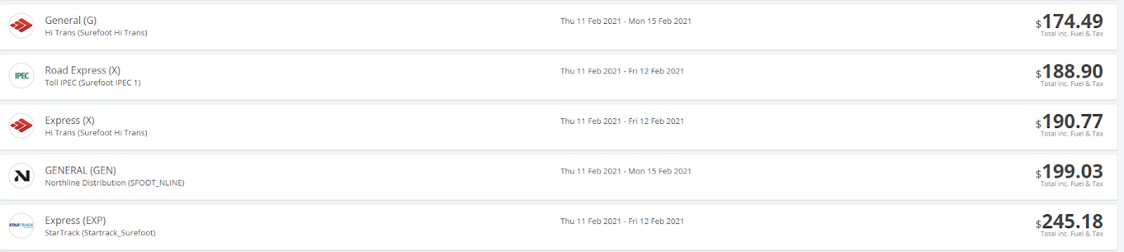 Screenshot: MachShip Freight Management Platform shows you a consolidated view of carrier options