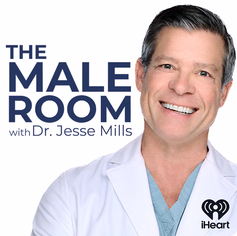 Cover for The Male Room Podcast featuring a headshot of Dr. Jesse Mills